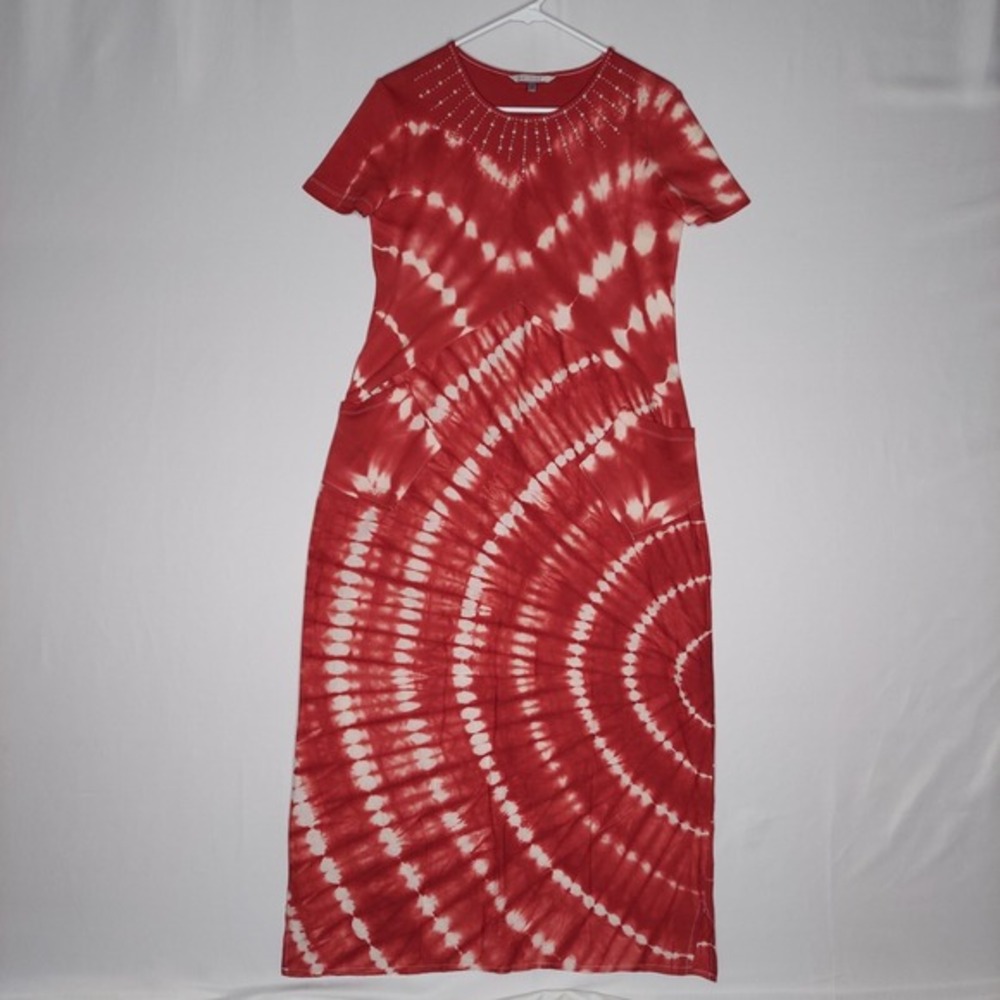Debenhams Dress 14 Red Tie-Dye Pearl Beaded Coastal Shabby Chic Country‎